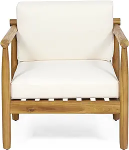 Christopher Knight Home 318120 Bonsallo Club Chair, Teak + Cream - £230.40 GBP