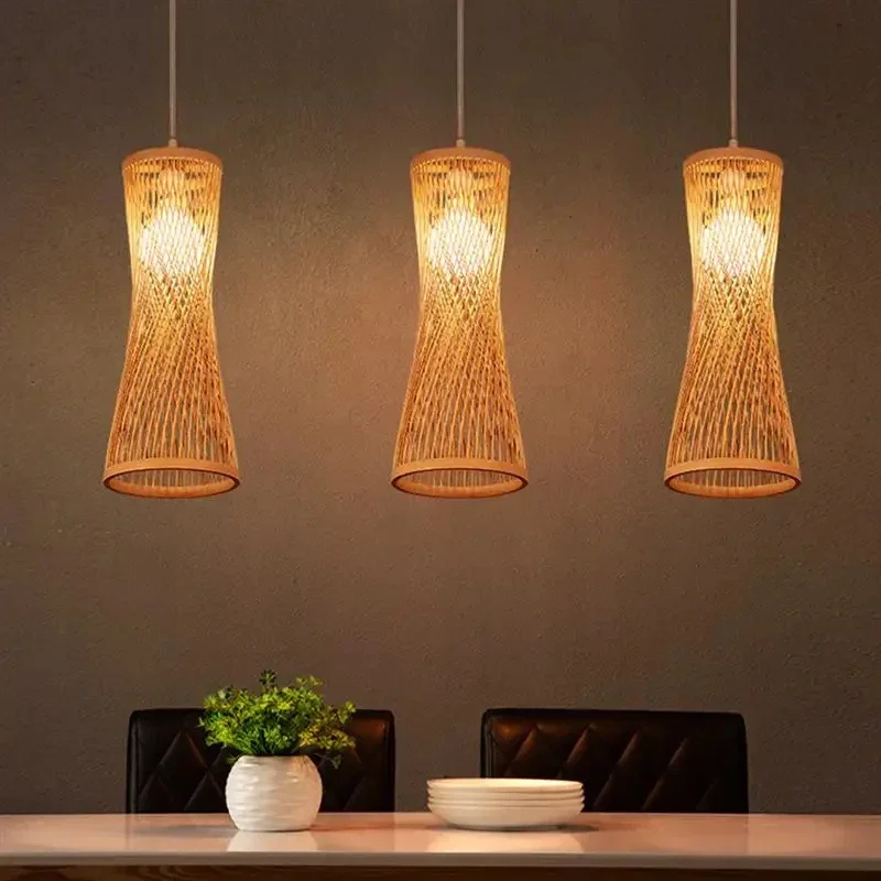 Classic Chinese Style Bamboo Glossy Chandelier Ceiling Hand-woven Rattan - $26.83+