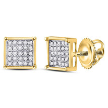 10k Yellow Gold Unisex Round Diamond Square Cluster Stud Earrings 1/6 Cttw - £95.12 GBP