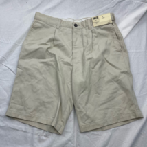 Haggar Mens Khaki Solid Shorts Brown Tan Pleated Pockets Zip Cotton 34 New - £14.00 GBP