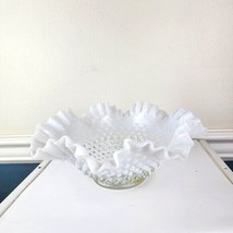 Fenton Moonstone Opalescent Hobnail Ruffled Glass Bowl 10 Inches - £27.25 GBP