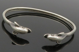 925 Sterling Silver - Vintage Dolphin Head Ends Smooth Cuff Bracelet - BT5788 - £53.88 GBP