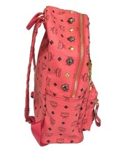 MCM Red Pink Large Visetos Laptop Backpack Gold Black Studded w/ Mini Coin Bag image 3