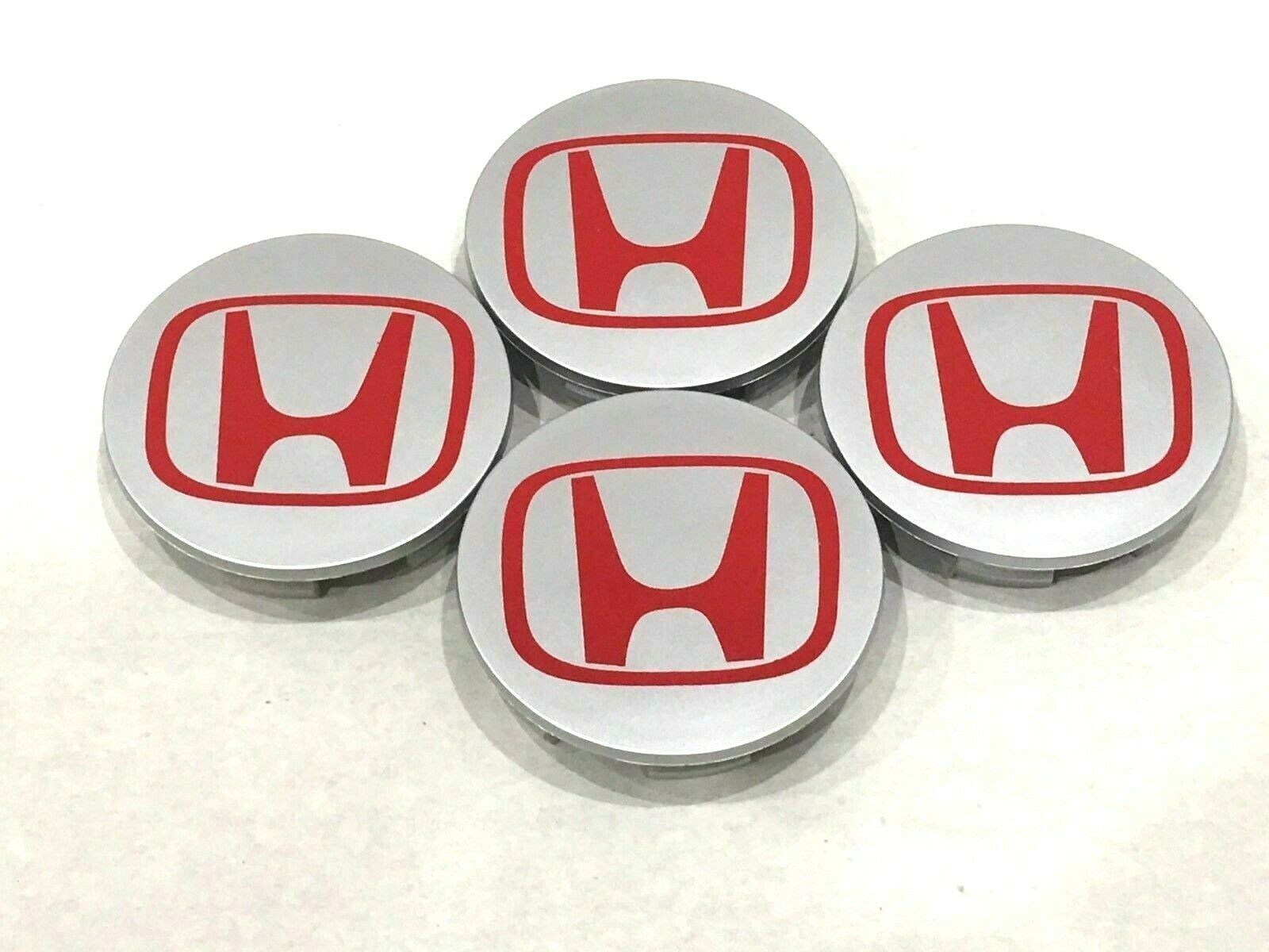 4pcs Honda Center Caps SILVER RED 2.75" / 69MM CRV Civic Fit Pilot Accord (H7)