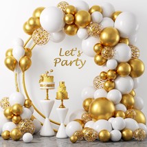 White Gold Balloons Garland Kit, 120Pcs 12In 10In 5In White And Gold Balloons Go - £17.19 GBP