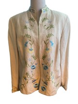 Kate Hill Beige Embroidered Floral Lined Jacket Needs Dry Cleaning - £27.53 GBP