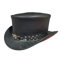 Steampunk Gothic Star Skeleton Skull Black Leather Top Hat - £229.21 GBP