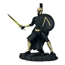 Spartan Warrior Figurine with Shield &amp; Sword Black Gold Statue Sculpture - £27.18 GBP