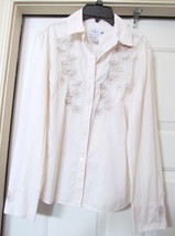 Vtg Calvin Klein Jeans Blouse Shirt Top Embroidered 100% Cott L/S Ecru Women&#39;s M - £23.07 GBP
