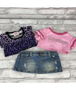 Build A Bear Outfit 3 Piece Lot Denim Skirt 2 Shirts Cheetah Print Pink ... - £13.29 GBP