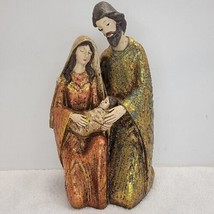 Holy Family Resin 9&quot; TALL Figurine Statue Joseph Mary Holding Baby Jesus Manger - £32.46 GBP