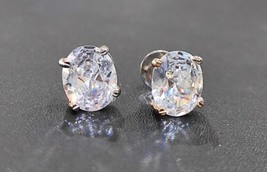 4Ct Coupe Ovale Imitation Diamant Push Arrière Boucles 14k or Blanc Plaqué Elle - $19.59