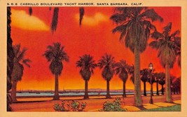 Santa Barbara Ca~Cabrillo Boulevard Yacht HARBOR-SUNSET VIEW~1940s Postcard - £5.68 GBP