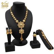 ANIID African Dubai Jewelry Big Necklace Rings Set For Women Nigerian Bridal Wed - £35.97 GBP