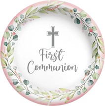 My First Communion Round Disposable Paper Plates in Pink - 6.75&quot; (Pack of 20) -  - £19.17 GBP