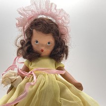 Nancy Ann Storybook Doll Yellow Dress Pink Bonnet - £18.01 GBP