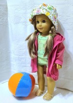 6-Piece Swim Set for 18&quot; Dolls ~ Tankini, Cover, Hat, Beach Ball, Jelly Sandals - £13.96 GBP