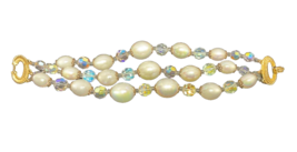 Marvella Bracelet 3-Stand Twist Creamy White &amp; Aura Borealis Beads 7” Vi... - £6.97 GBP