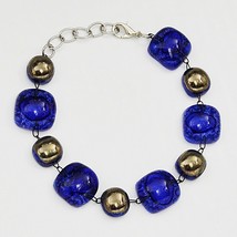 Luxurious Bohemian Handmade Bracelet - Blue Bubble Glass with Platinum - £31.77 GBP