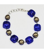 Luxurious Bohemian Handmade Bracelet - Blue Bubble Glass with Platinum - $54.74 CAD