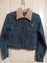 Denim Jacket removable collar Size Small young lady embroidered + metal ... - £12.44 GBP