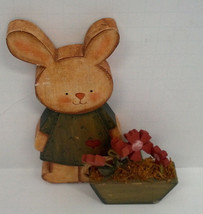Vintage handmade country shabby chic decorative wood bunny girl and flowers - $361.28 MXN