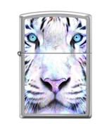 Zippo Lighter - White Tiger Face Brushed Chrome (back) - 854783 - £21.83 GBP