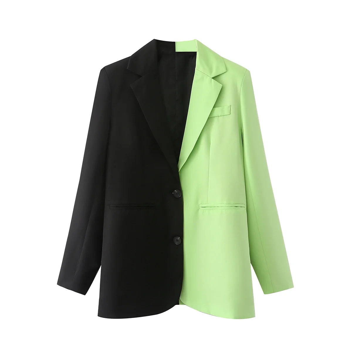 Zevity Women  Green Black Patchwork Leisure Blazer Coat Female wear Outerwear Ch - £121.09 GBP