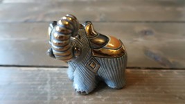 Vintage Handmade Signed Elephant Clay Figure Outside Art Decor Paperweight 3.25&quot; - £31.64 GBP