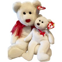 Valentino the Valentine Bear Ty Beanie Baby &amp; Buddy Set MWMT 2pcs PVC Pellets - £24.08 GBP