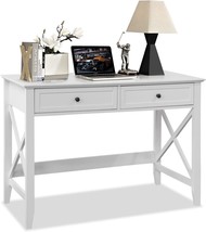White Computer Desk With 2 Drawers, Modern Makeup Vanity Desk With Storage, - £151.86 GBP