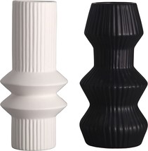 Teresa&#39;S Collections Modern Ceramic Vase Set Of 2, Black And White Decorative - £36.15 GBP