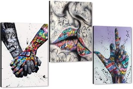 Love Graffiti Art By Hand Posters And Prints On Canvas Fashion, 12&quot;Wx16&quot;Hx3Pcs. - £33.76 GBP