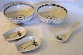 Blue Dragon Japanese Rice Bowls, Sauce Dish &amp; Spoon Stoneware 5 piece - $19.75