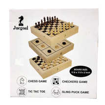 Juegoal 4-in-1 Wooden Sling Puck Set for Kids Adults Chess Checkers Tic Tac Toe - £23.54 GBP