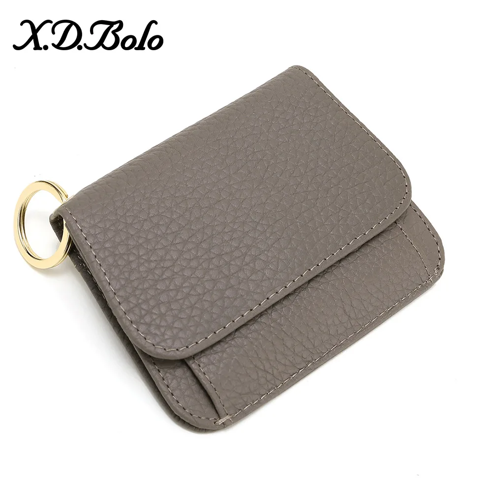 Nuine real leather women s casual wallet short cowhide zipper coin purse key chain case thumb200