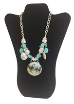 Silver &amp; Turquoise Colored Necklace With Horse Pendant &amp; Beads Western Cowgirl S - $23.38