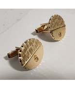 Shiny Gold Tone Cufflinks Round Scalloped Edges Textured &amp; Smooth w/ Cle... - £4.77 GBP