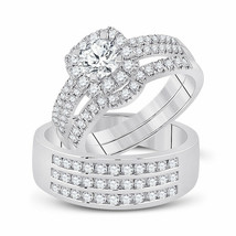 14kt White Gold His Hers Round Diamond Halo Matching Bridal Wedding Ring... - £2,713.95 GBP