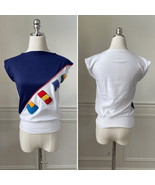 Vintage 70s Nautical Flag Boat Neck Sleeveless Top XS - €19,77 EUR