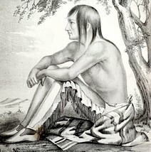 Chief Of Cheyennes 1847 Hand Lithograph Victorian Native American Rare DWAA1A - £48.72 GBP