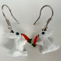 Murano Glass, Handmade Unique Jewelry White Rabbit 925 Sterling Silver Earrings - £21.98 GBP
