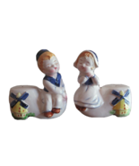 Dutch Maiden &amp; Her Beau Windmill Girl Boy Salt Pepper Shaker Set 50/60&#39;s... - €12,95 EUR