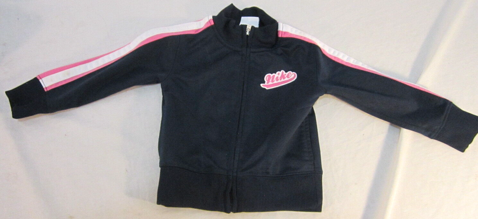 NIKE DARK BLUE AND PINK GIRLS TODDLER FULL ZIP UP CUTE STRIPED SWEATER 2T - $14.76