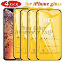 For iPhone 14 13 Pro Max Glass Screen Protector 4Pcs 12 11 9D Full Glue Tempered - £5.75 GBP