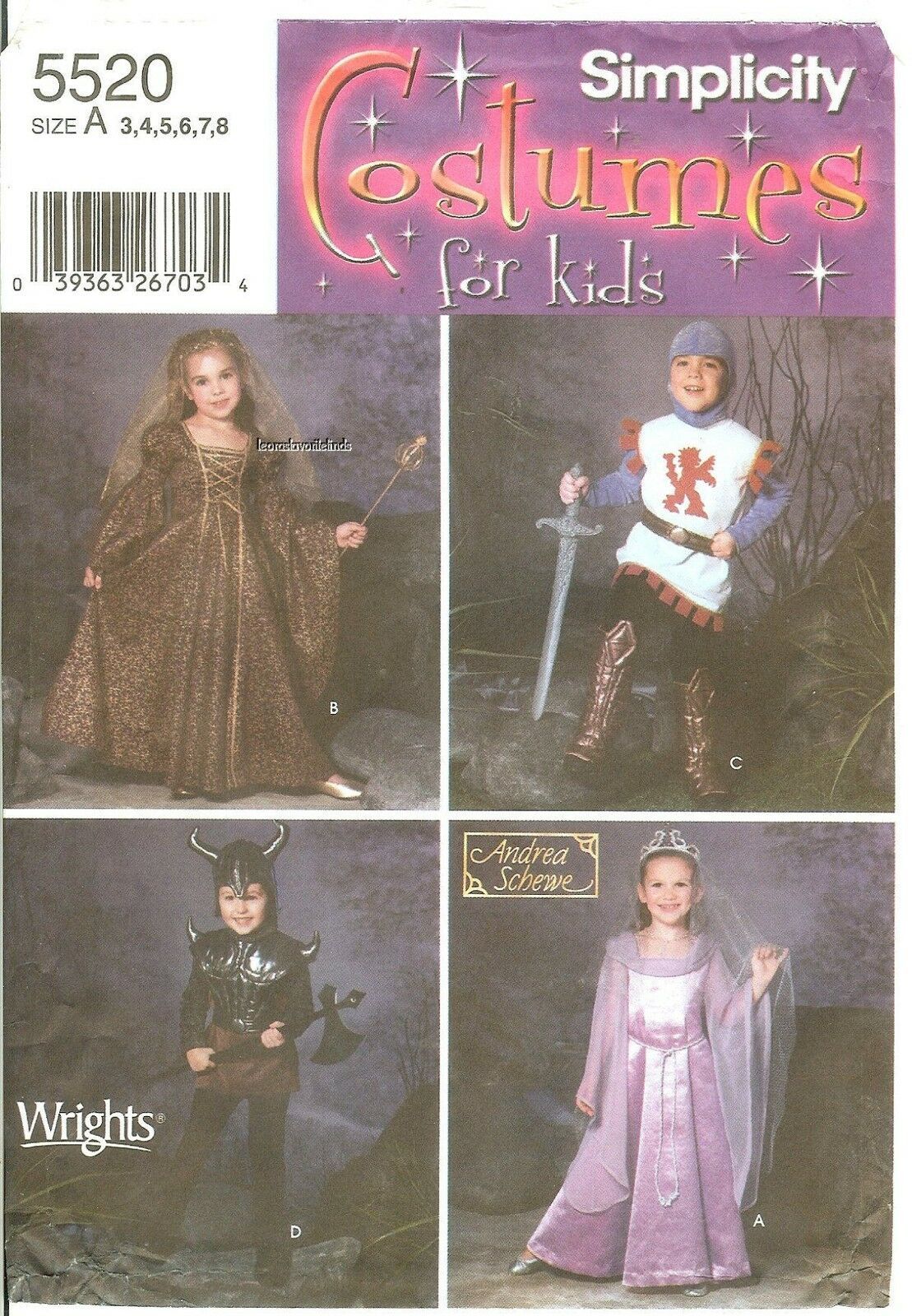 Primary image for Simplicity 5520 Kids Costumes Medieval Renaissance Knight Crusader Princess 3-8