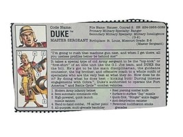 Gi Joe Cobra action figure military Hasbro FILE CARD ONLY Duke 1991 master vtg - £18.95 GBP