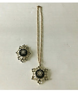 Vintage costume jewelry necklace star shape black center pendant brooch ... - $34.60