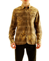 PRPS Mens Shirt Relaxed Plaid Stylish Cotton Wool Brown Size L E61S22C - £58.13 GBP