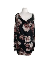 Absolutely Famous Womens Blouse Shirt Size 1X Black Pink Floral Ruching ... - £11.84 GBP